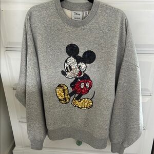 Forever 21 x Disney Collaboration Gray Sequin Mickey Mouse Sweatshirt